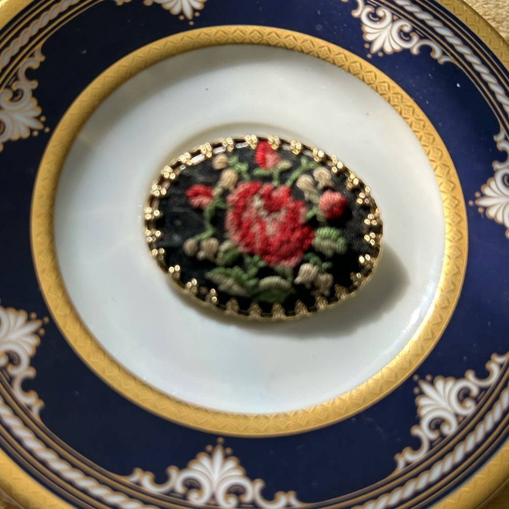 Vintage Petit Point Rose Brooch